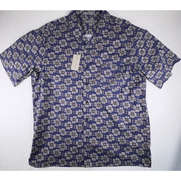 Daniel Cremieux Shirt L Blue Brown‎ Geometric Signature Short Sleeve NWT - Picture 1 of 5